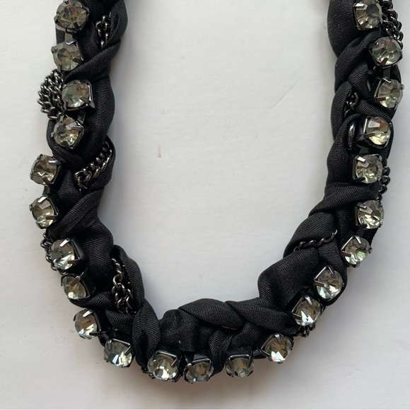 J Crew Black Fabric and Green Rhinestone Necklace - Picture 2 of 11